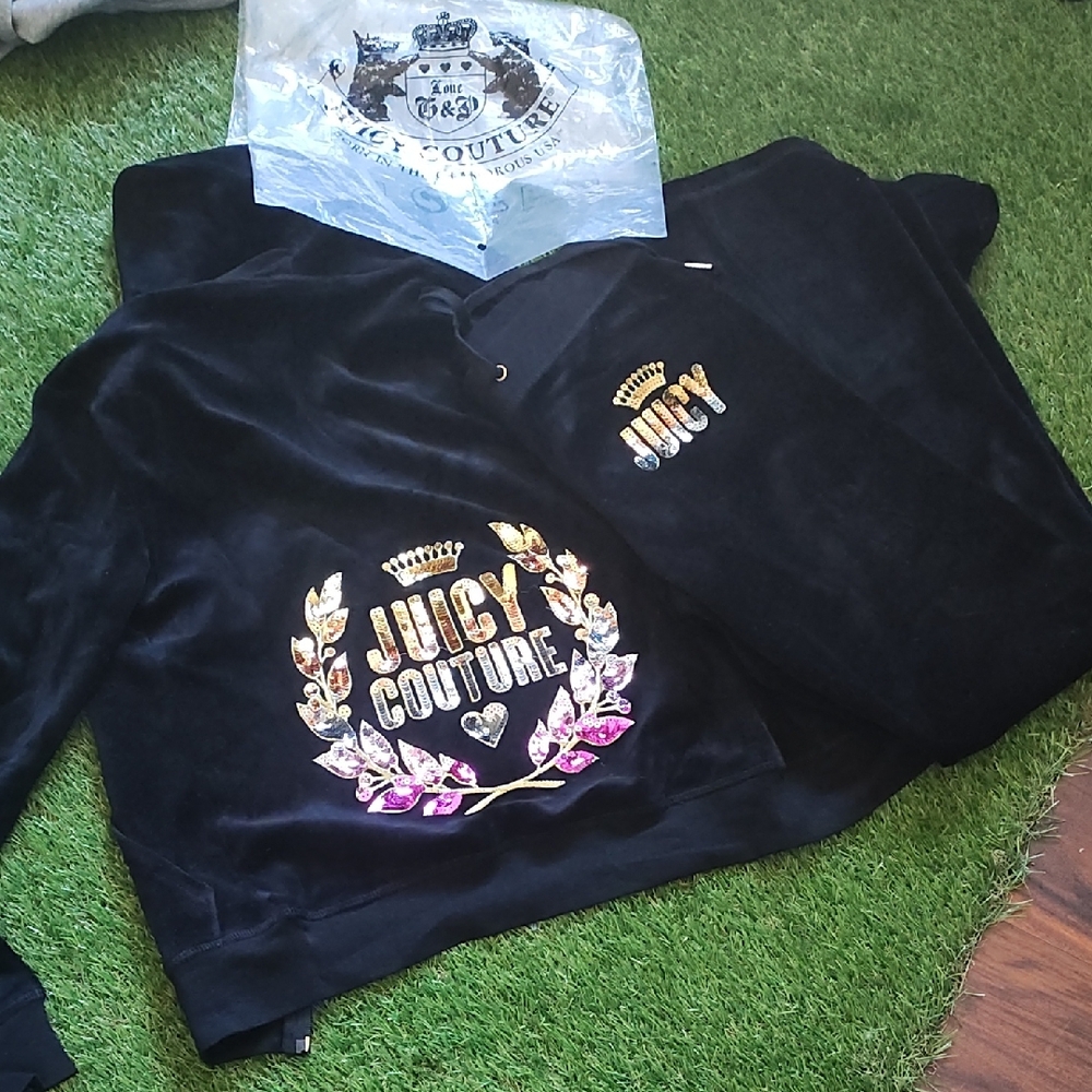 Juicy Couture Black Velour Set with Gold and Pink Details